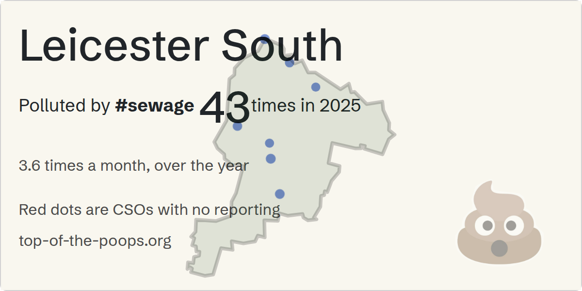 Sewage pollution map of Leicester South, the constituency containing the STOUGHTON - STOUGHTON LANE  - (SSO) storm overflow
