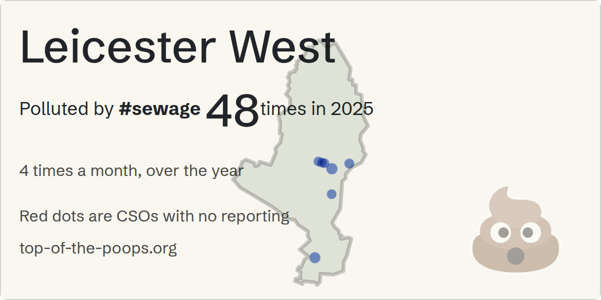 Sewage pollution map of Leicester West, the constituency containing the LEICESTER - BEATRICE RD/RUBY ST (CSO) storm overflow