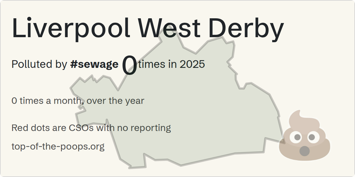 Sewage pollution map of Liverpool West Derby, the constituency containing the Huyton Farm PS storm overflow