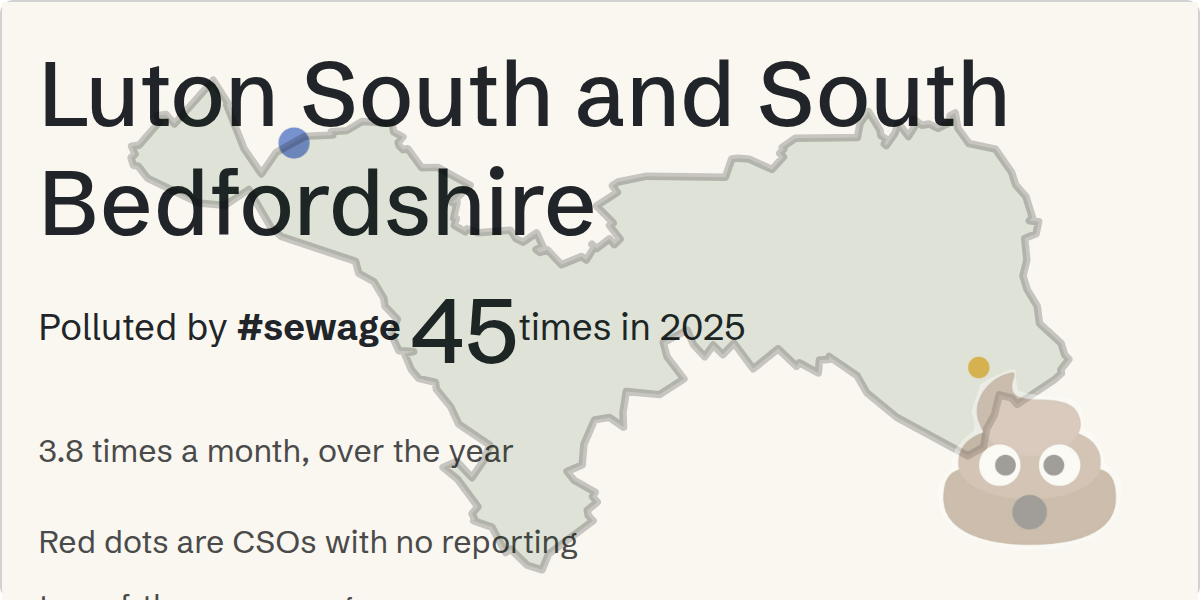 Sewage pollution map of Luton South and South Bedfordshire, the constituency containing the Barbers lane storm overflow