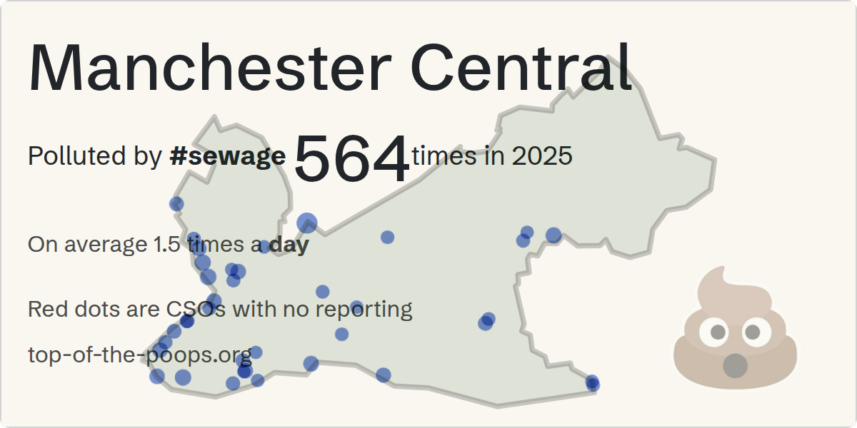 Sewage pollution map of Manchester Central, the constituency containing the Julia Street CSO storm overflow