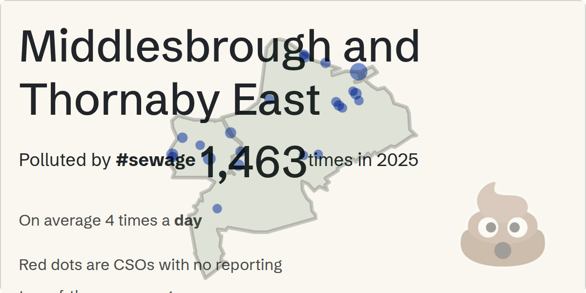 Sewage pollution map of Middlesbrough and Thornaby East, the constituency containing the Unknown storm overflow