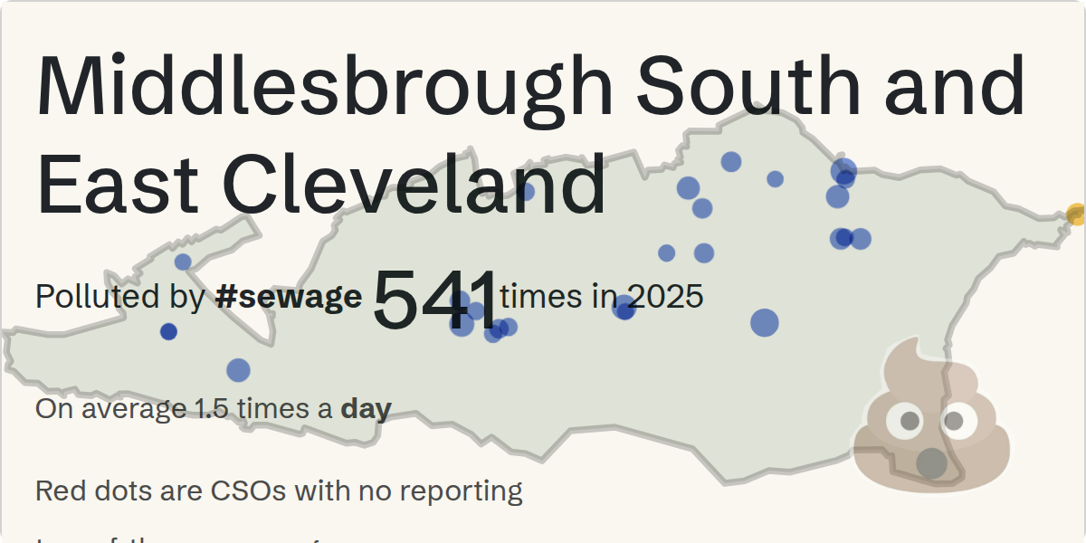 Sewage pollution map of Middlesbrough South and East Cleveland, the constituency containing the Unknown storm overflow