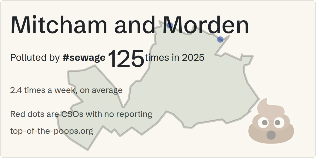 Sewage pollution map of Mitcham and Morden, the constituency containing the Streatham storm relief F storm overflow