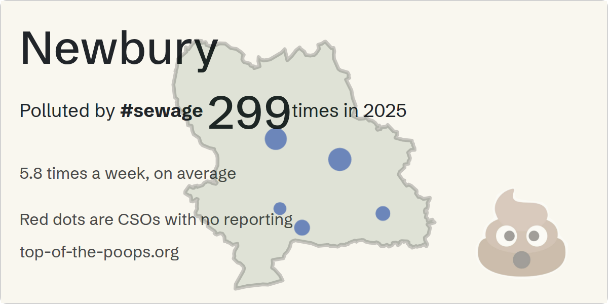 Sewage pollution map of Newbury, the constituency containing the Hungerford STW storm overflow
