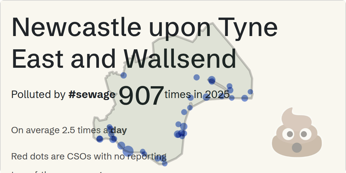 Sewage pollution map of Newcastle upon Tyne East and Wallsend, the constituency containing the Unknown storm overflow