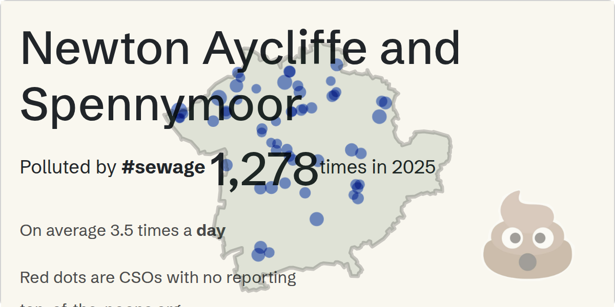 Sewage pollution map of Newton Aycliffe and Spennymoor, the constituency containing the Unknown storm overflow