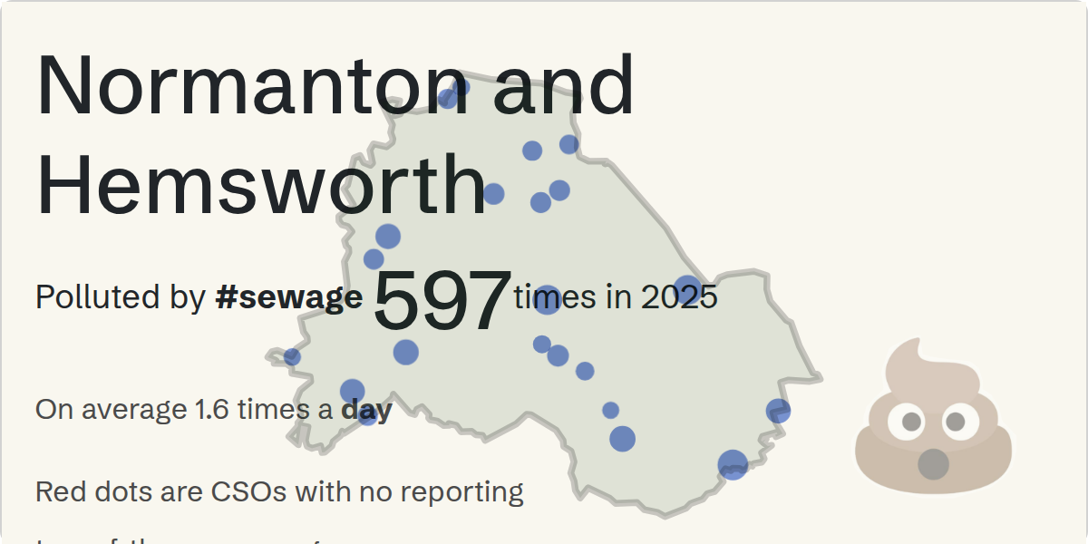 Sewage pollution map of Normanton and Hemsworth, the constituency containing the SECKAR/STW/6XDWF OVERFLOW storm overflow