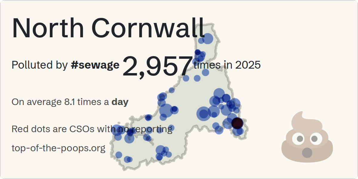 Sewage pollution map of North Cornwall, the constituency containing the MARKET PLACE_CSO_CAMELFORD storm overflow