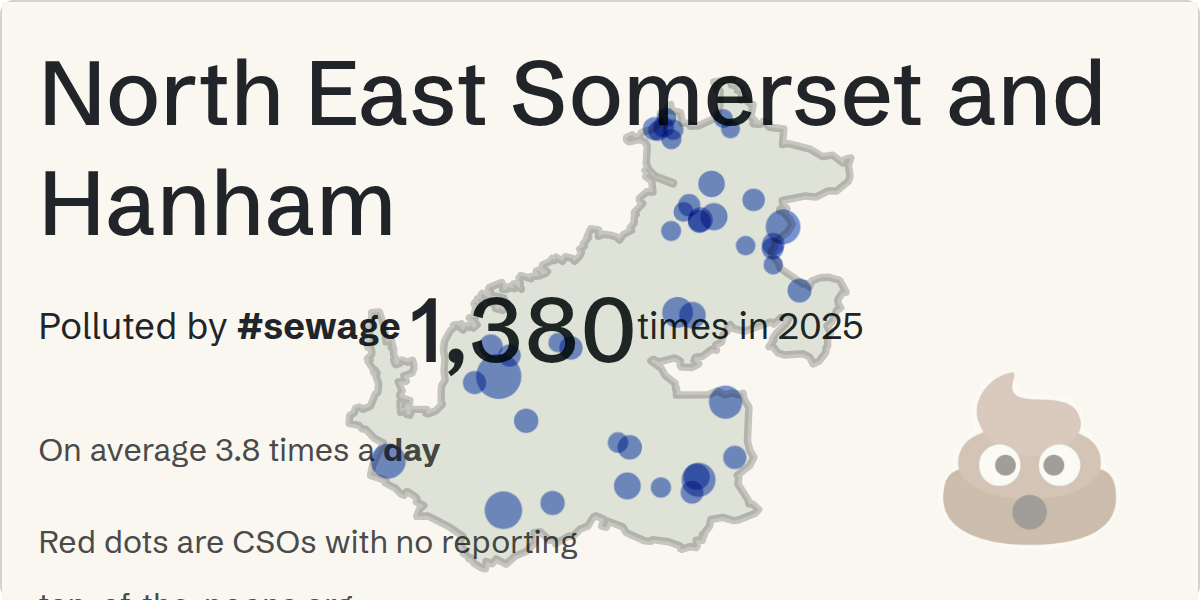 Sewage pollution map of North East Somerset and Hanham, the constituency containing the CHEW MAGNA BATTLE LANE storm overflow