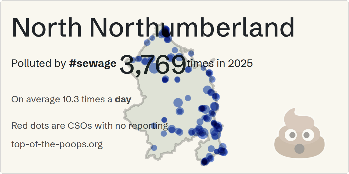 Sewage pollution map of North Northumberland, the constituency containing the Unknown storm overflow