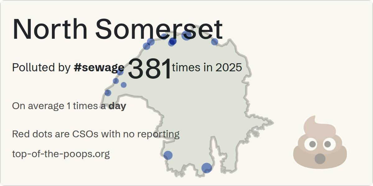 Sewage pollution map of North Somerset, the constituency containing the KINGSTON SEYMOUR  storm overflow