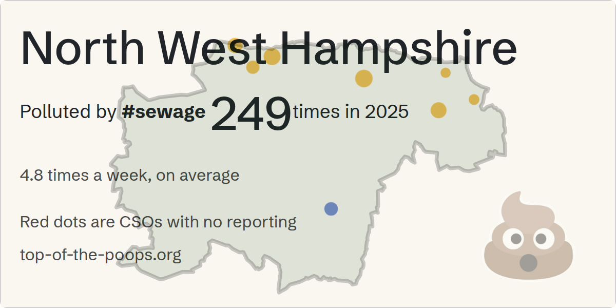 Sewage pollution map of North West Hampshire, the constituency containing the Blind Mans Gate (Highclere) SPS storm overflow