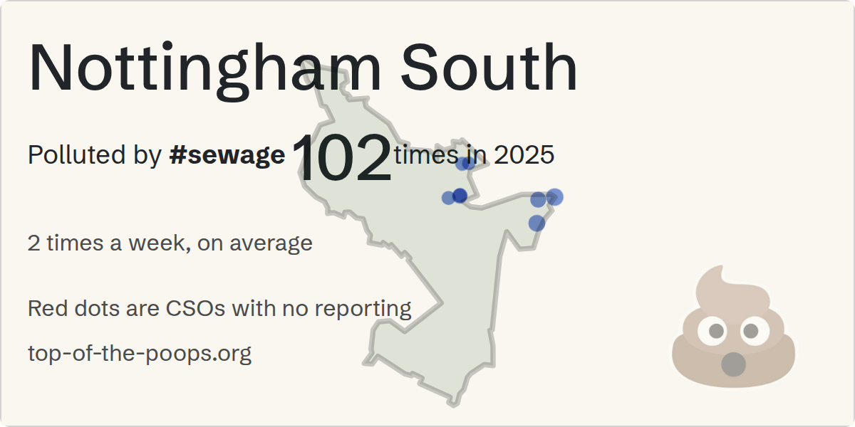 Sewage pollution map of Nottingham South, the constituency containing the RADFORD - ILKESTON RD/ROTHESAY AVE (CSO) storm overflow