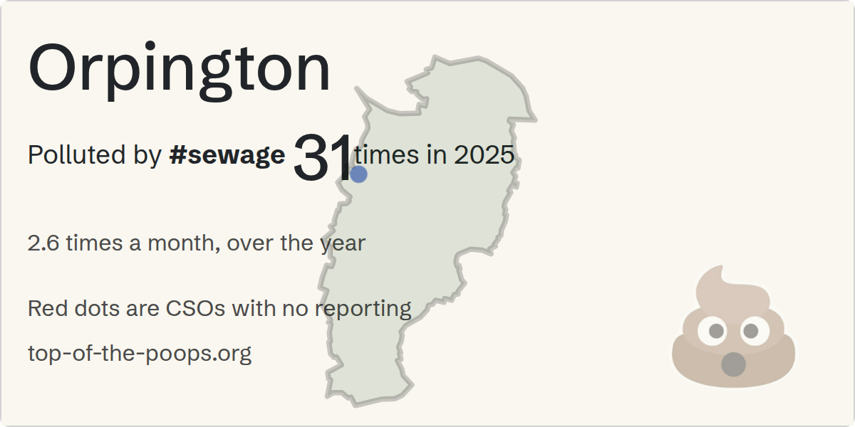 Sewage pollution map of Orpington, the constituency containing the Crofton road, sunnydale storm overflow