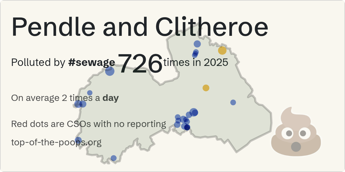 Sewage pollution map of Pendle and Clitheroe, the constituency containing the Chatburn (Ribble Lane) PS storm overflow