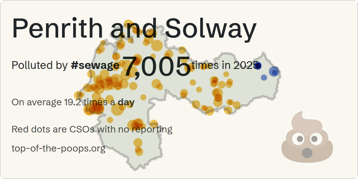 Sewage pollution map of Penrith and Solway, the constituency containing the SKELTON WwTW storm overflow