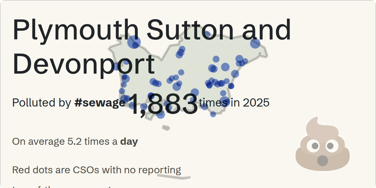 Sewage pollution map of Plymouth Sutton and Devonport, the constituency containing the MARSH MILLS SPST_PSCSOEO_PLYMPTON storm overflow