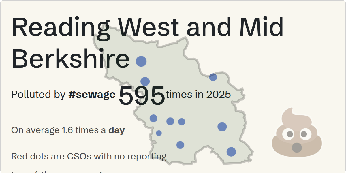 Sewage pollution map of Reading West and Mid Berkshire, the constituency containing the Beenham STW storm overflow