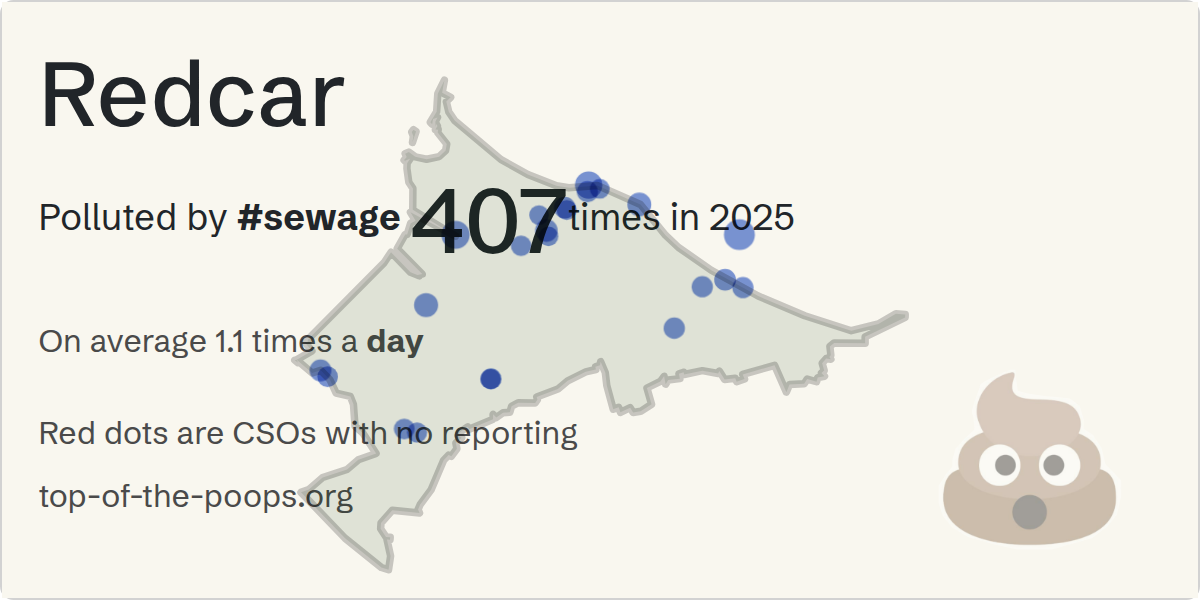 Sewage pollution map of Redcar, the constituency containing the Unknown storm overflow