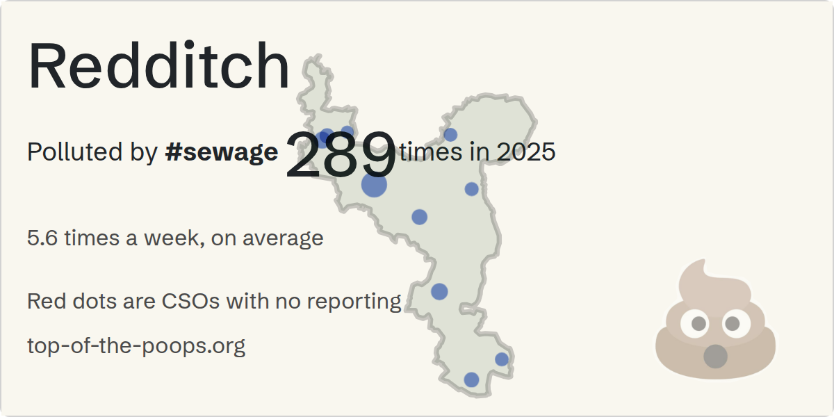 Sewage pollution map of Redditch, the constituency containing the REDDITCH - LODGE ROAD 76 (CSO) storm overflow