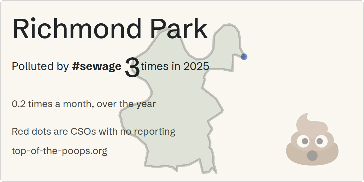 Sewage pollution map of Richmond Park, the constituency containing the Old Palace Lane  storm overflow
