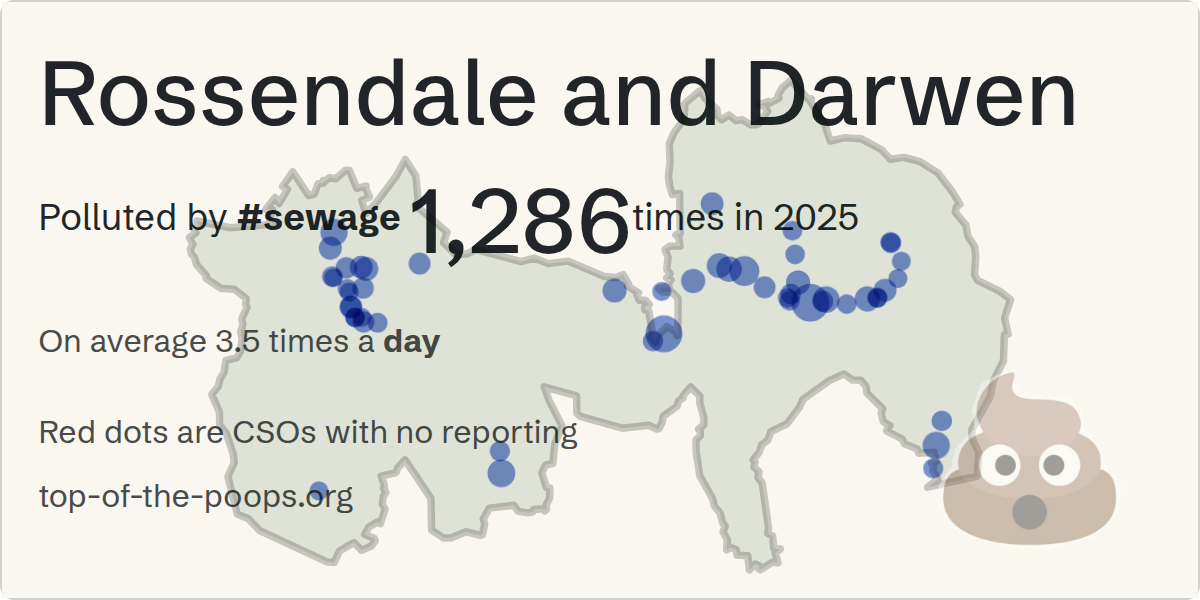 Sewage pollution map of Rossendale and Darwen, the constituency containing the Bolton Road CSO storm overflow
