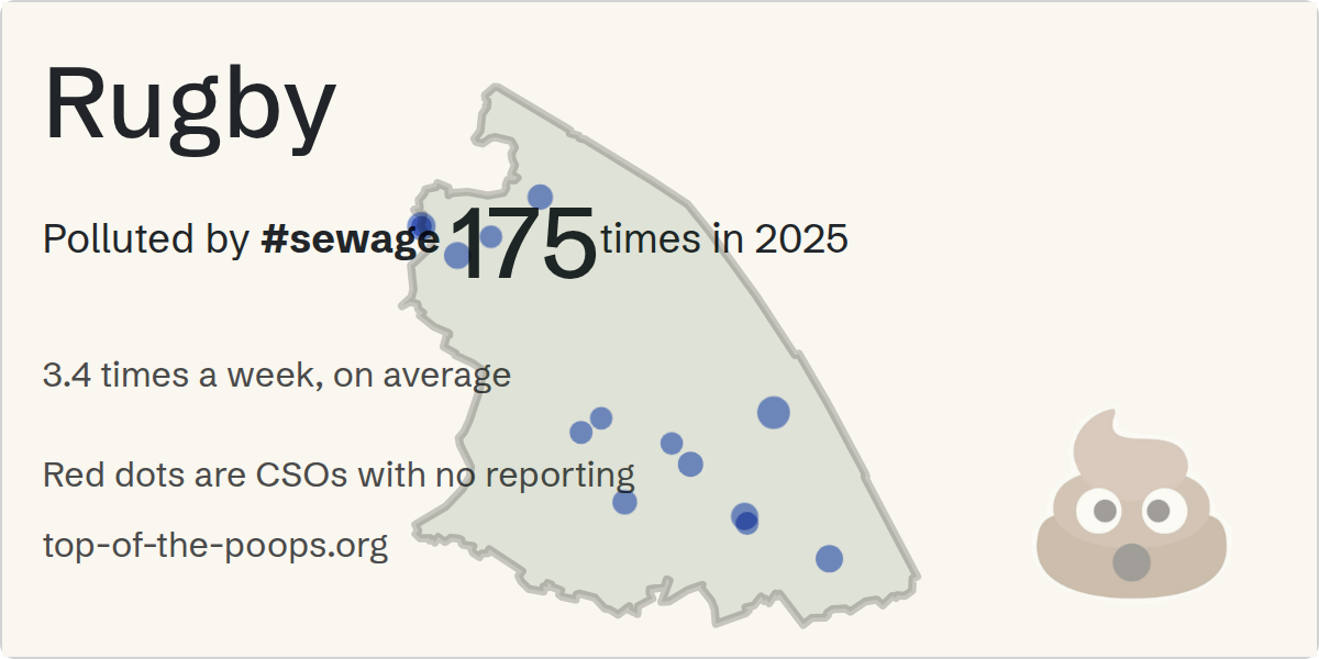 Sewage pollution map of Rugby, the constituency containing the HILLMORTON - THE KENT (CSO) storm overflow