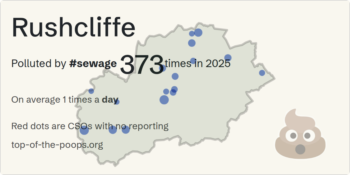 Sewage pollution map of Rushcliffe, the constituency containing the SUTTON BONINGTON STW (SSTO) storm overflow