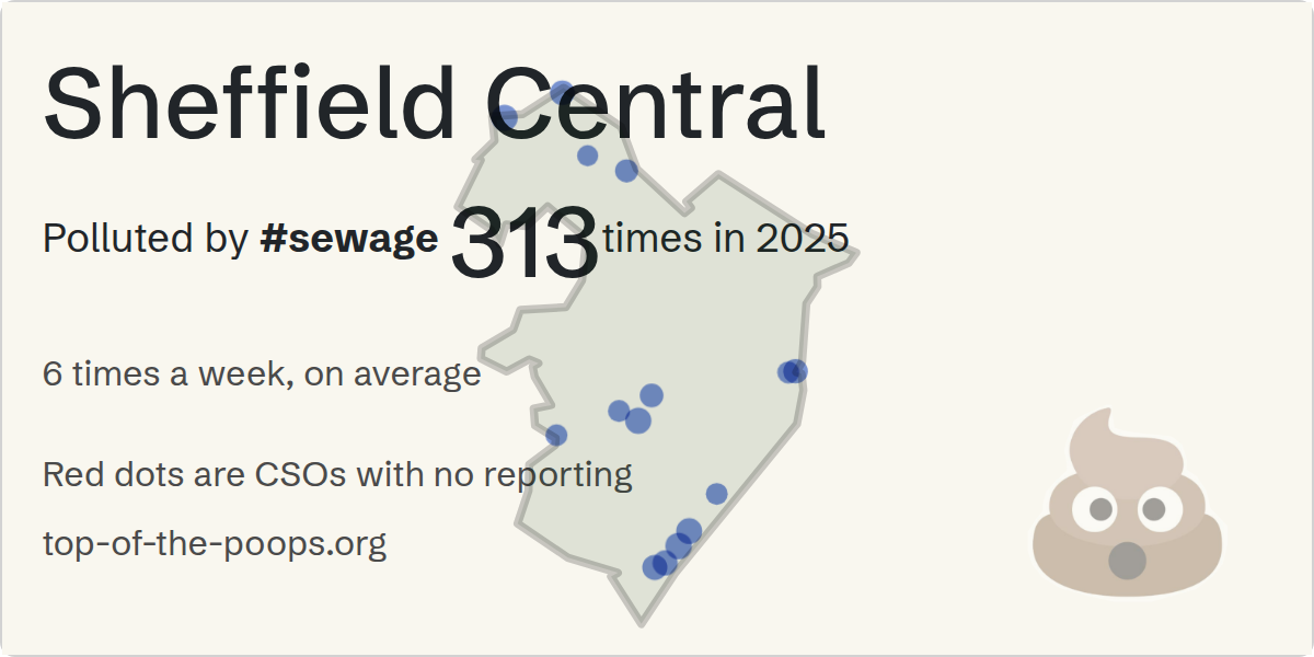 Sewage pollution map of Sheffield Central: 413 hours in 2026