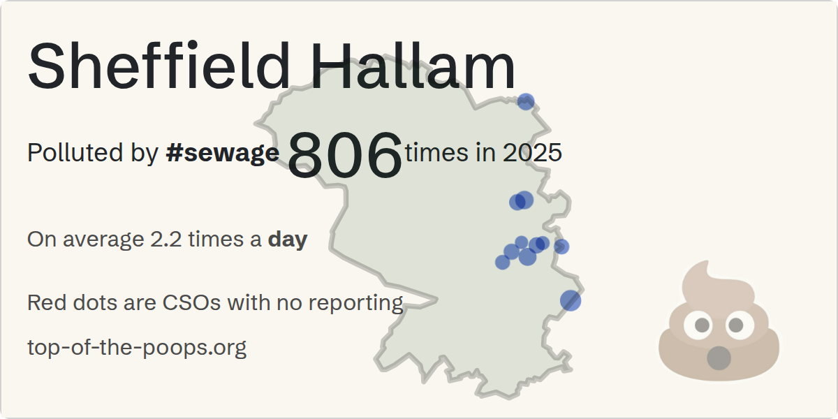 Sewage pollution map of Sheffield Hallam, the constituency containing the Unknown storm overflow