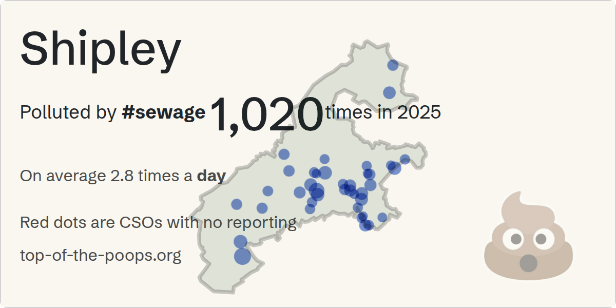 Sewage pollution map of Shipley, the constituency containing the DOWLEY GAP/STW storm overflow