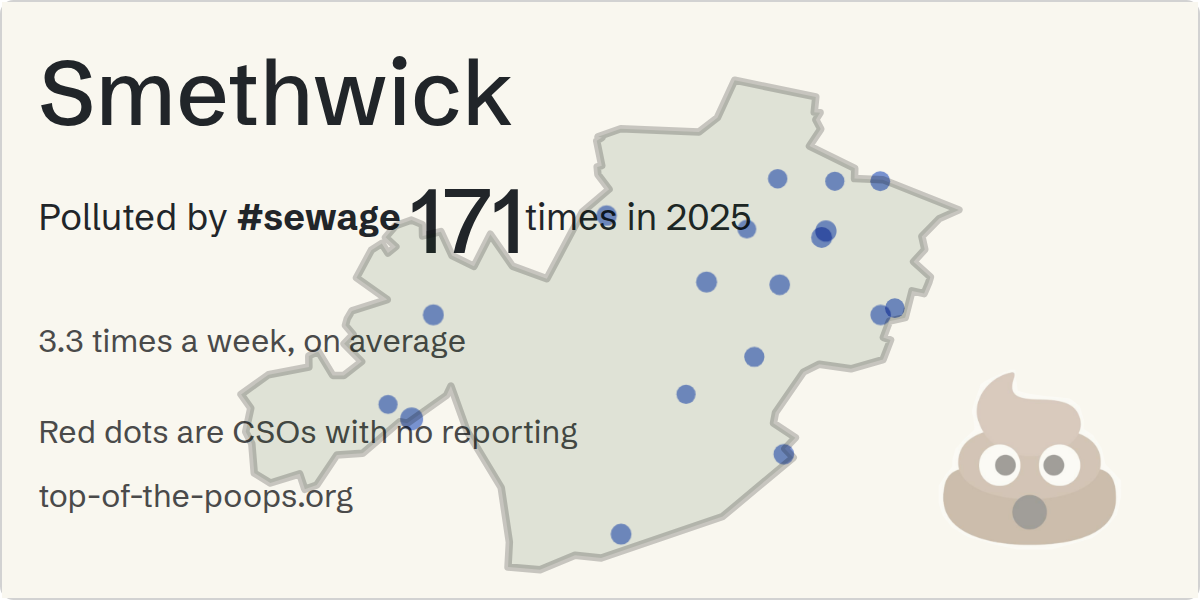 Sewage pollution map of Smethwick, the constituency containing the SMETHWICK - CAPE HILL (CSO) storm overflow