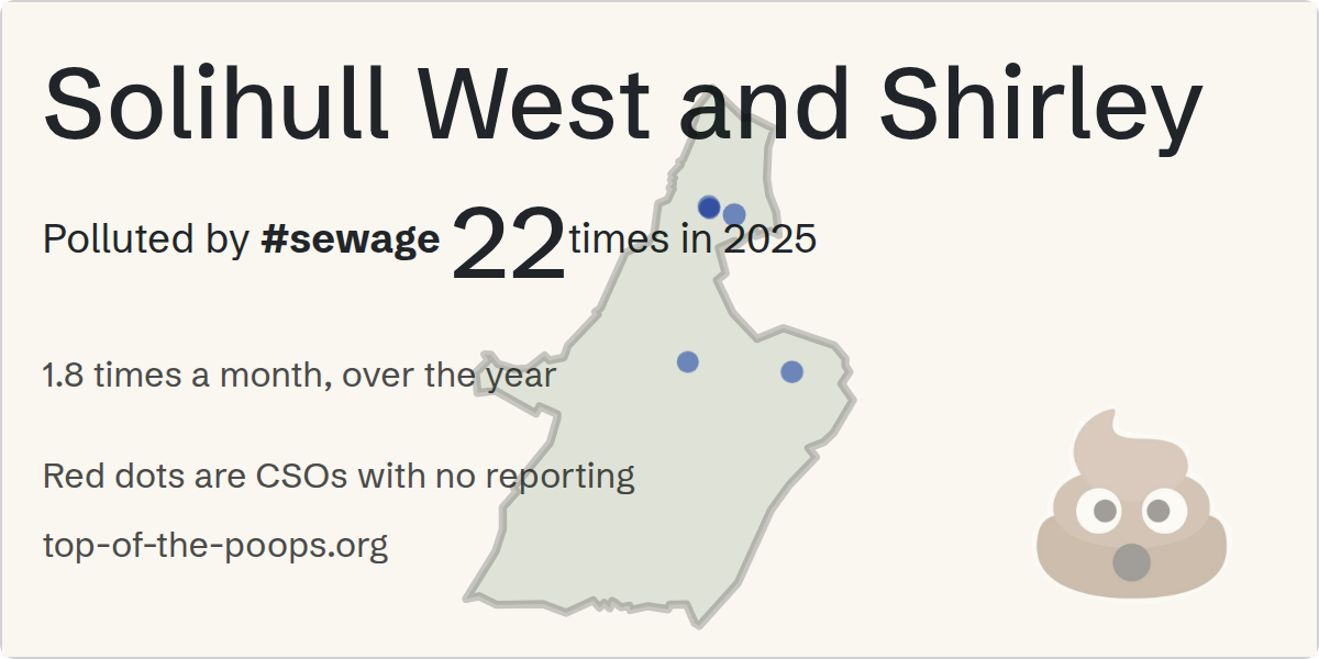 Sewage pollution map of Solihull West and Shirley, the constituency containing the SOLIHULL - BRENTFORD ROAD (CSO) storm overflow