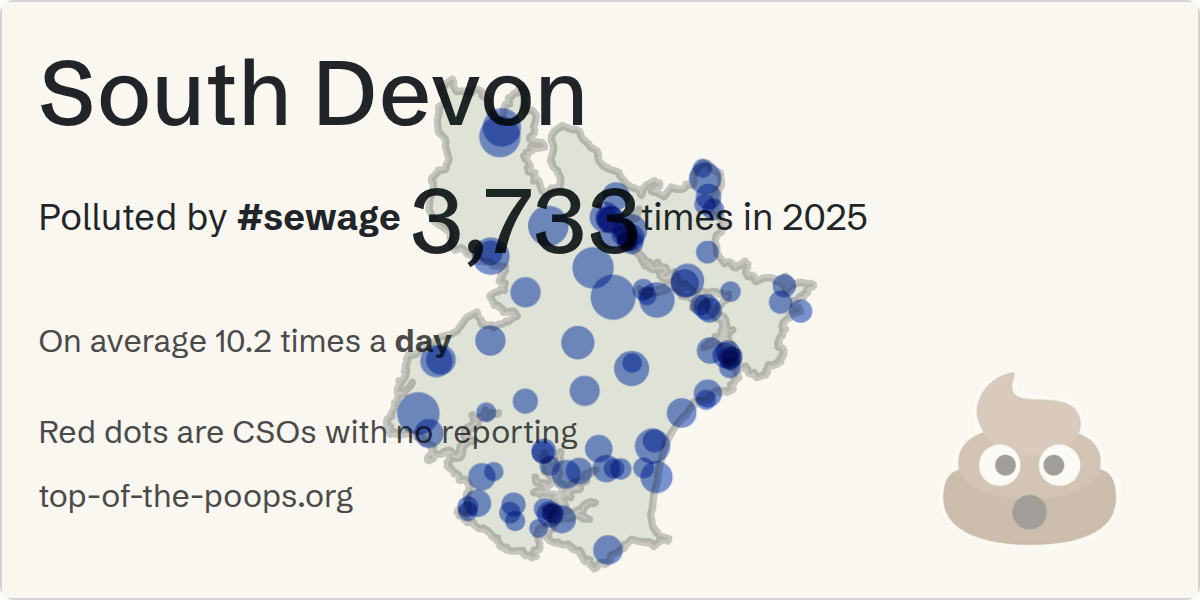 Sewage pollution map of South Devon, the constituency containing the LEONARDS COVE_PSCSOEO_STOKE FLEMING storm overflow
