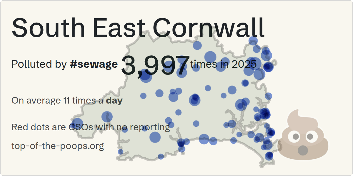 Sewage pollution map of South East Cornwall, the constituency containing the MINIONS_CSO_MINIONS storm overflow