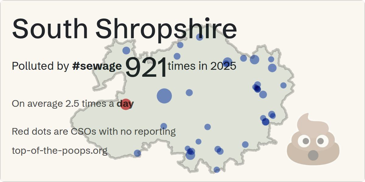Sewage pollution map of South Shropshire, the constituency containing the BRIDGNORTH - WELLMEADOW (CSO) storm overflow