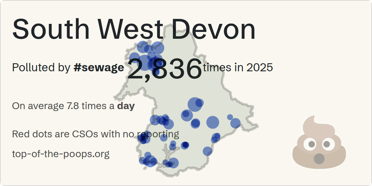 Sewage pollution map of South West Devon, the constituency containing the MOORLAND RD_CSO_PLYMOUTH storm overflow