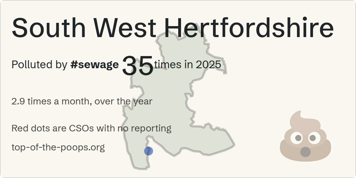 Sewage pollution map of South West Hertfordshire, the constituency containing the Maple Lodge STW storm overflow
