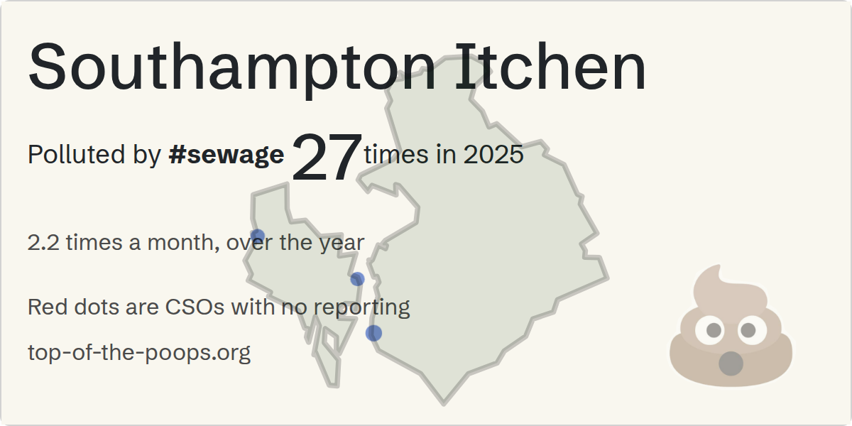 Sewage pollution map of Southampton Itchen, the constituency containing the GLENFIELD AVENUE SOUTHAMPTON CSO - 108435 storm overflow