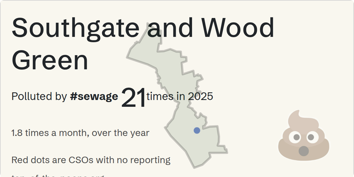 Sewage pollution map of Southgate and Wood Green, the constituency containing the Deadmans bridge storm overflow