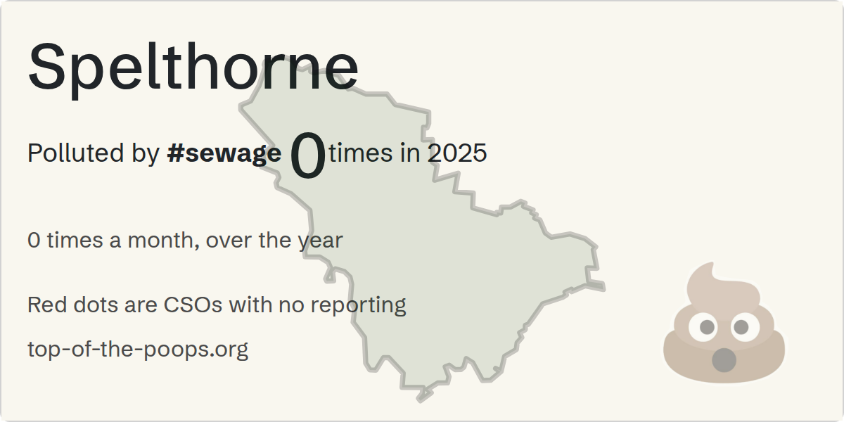 Sewage pollution map of Spelthorne: 0 spills in 2025, lasting 0 hours