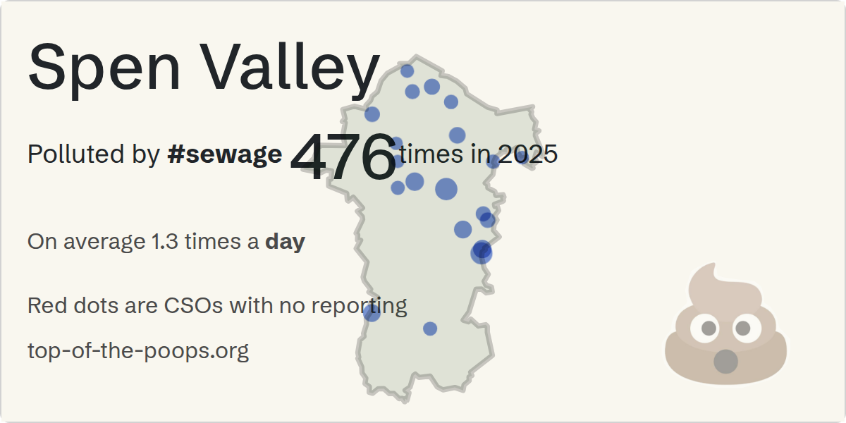 Sewage pollution map of Spen Valley, the constituency containing the NORTH BIERLEY/CSO storm overflow