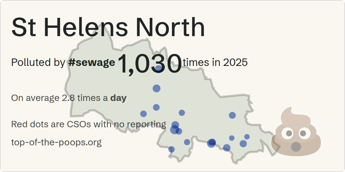 Sewage pollution map of St Helens North, the constituency containing the Penkford Bridge storm overflow