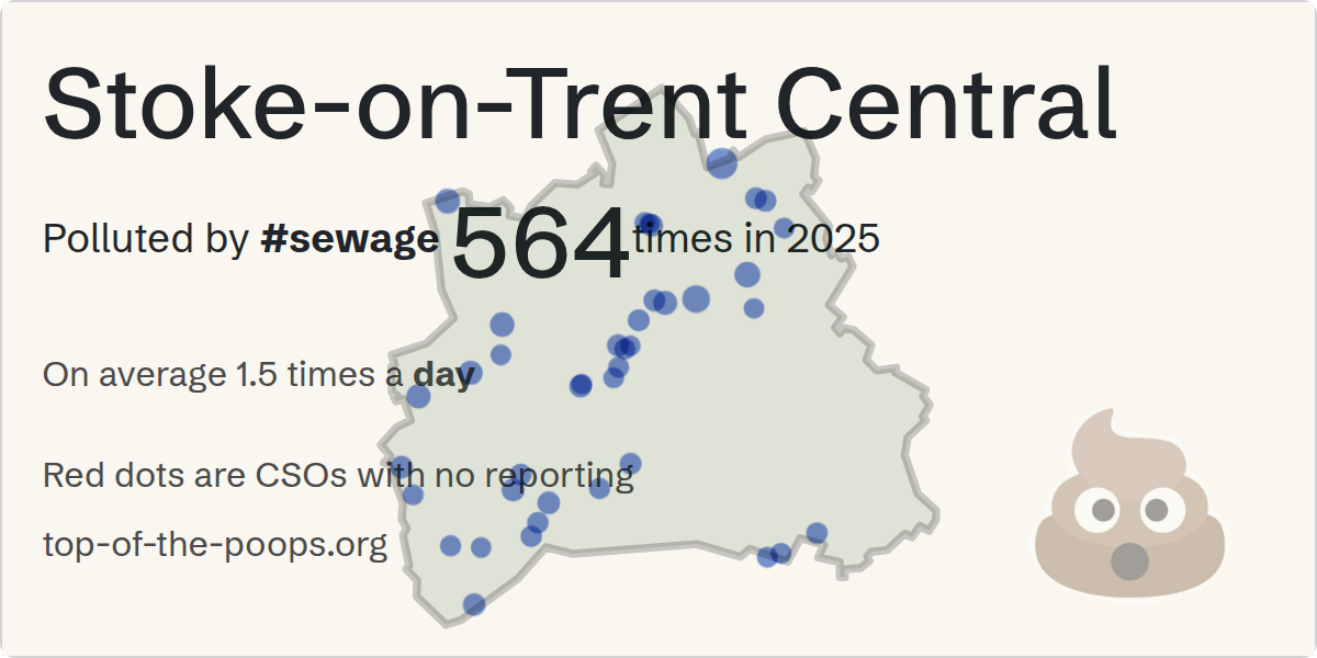 Sewage pollution map of Stoke-on-Trent Central, the constituency containing the ETRURIA - GARNER STREET (CSO) storm overflow