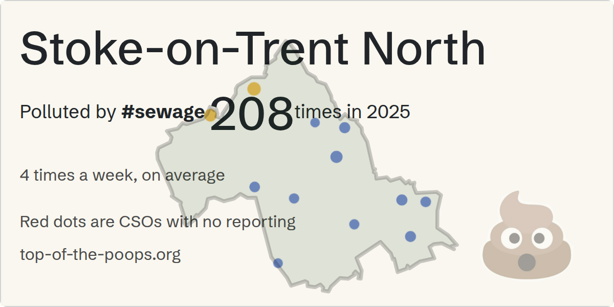 Sewage pollution map of Stoke-on-Trent North, the constituency containing the PORTHILL - WATLANDS VIEW XX (CSO) storm overflow