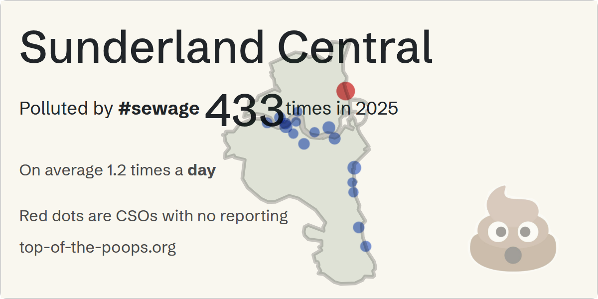 Sewage pollution map of Sunderland Central, the constituency containing the Unknown storm overflow