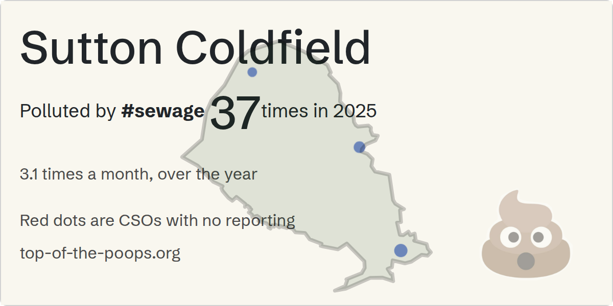 Sewage pollution map of Sutton Coldfield, the constituency containing the TYBURN - HANSONS BRIDGE ROAD XXX (CSO) storm overflow