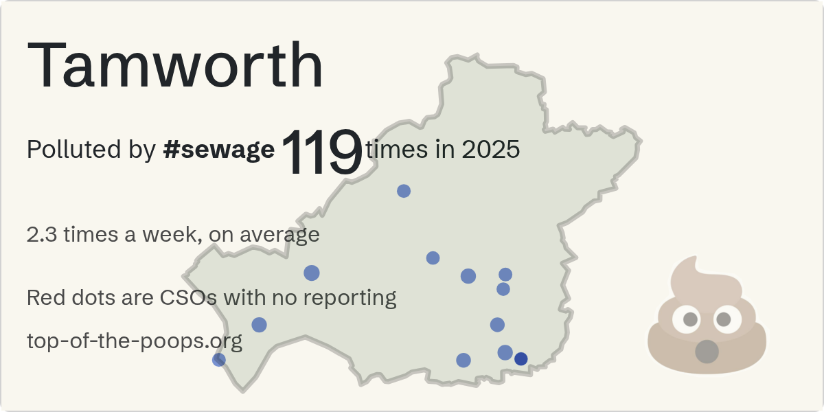 Sewage pollution map of Tamworth, the constituency containing the BOLEHALL - GLASCOTE ROAD (CSO) storm overflow