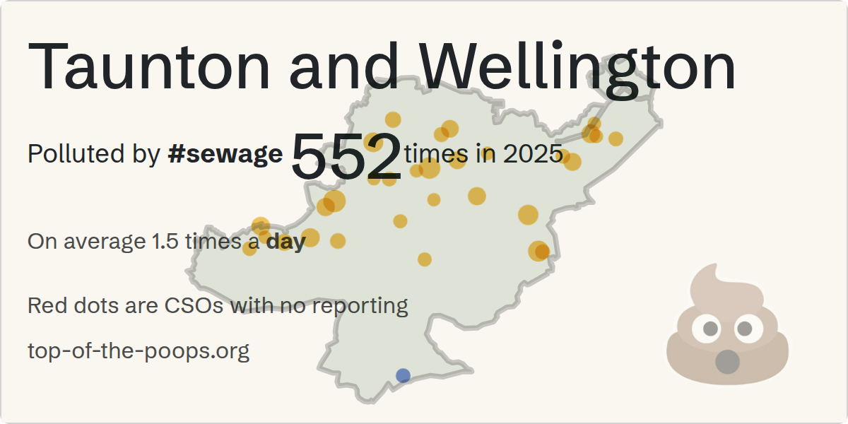Sewage pollution map of Taunton and Wellington, the constituency containing the TAUNTON NEW BARN QUEENSWAY storm overflow
